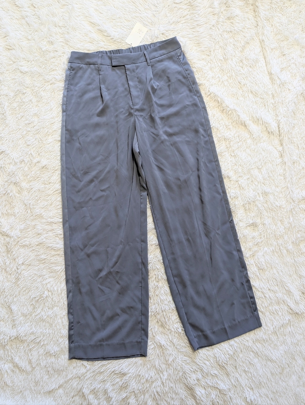 NWT A New Day Blue-Grey Wide Leg Satin Tuxedo Stripe High Rise Pants Size 8 - Picture 3 of 11